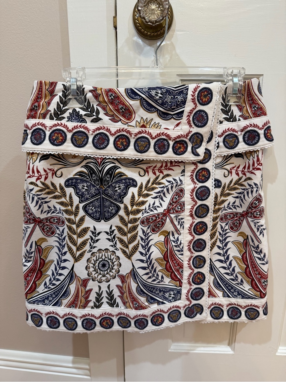 Embroidered Paisley Mini Skirt in White with Multi-Color Details